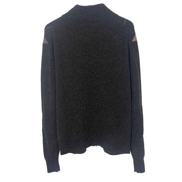 J Crew Argyle Full Zip Lambs Wool Sweater Mens Large Brown Preppy Grandpa - Picture 11 of 12